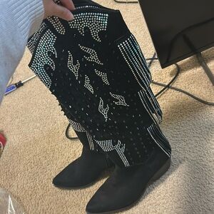 rhinestone stud tassel cloth cowboy western boots